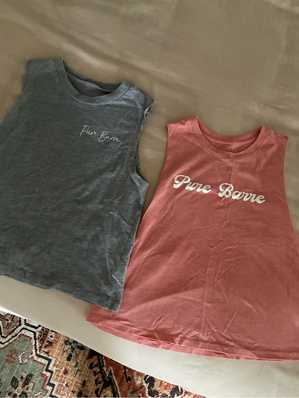 Pure Barre Tank Tops in Coral Pink and Heather Gray